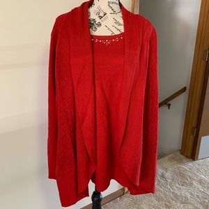 Napa Valley two-in-one cardigan sweater, Holiday red-embellished collar, 26/28